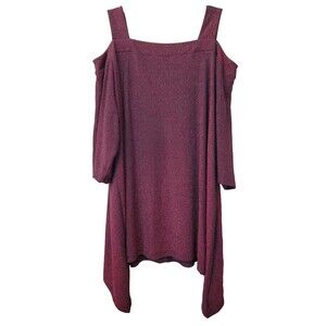 Catherines Red Cold Shoulder Shimmer Tunic Shark Bite Hem Size 4X Stretchy